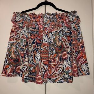 Patterned off the shoulder shirt